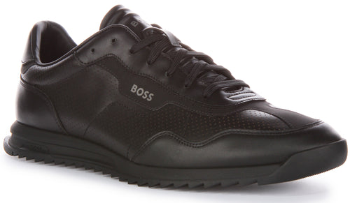 Boss Zayn Low profile Perforated Leather In Black For Men