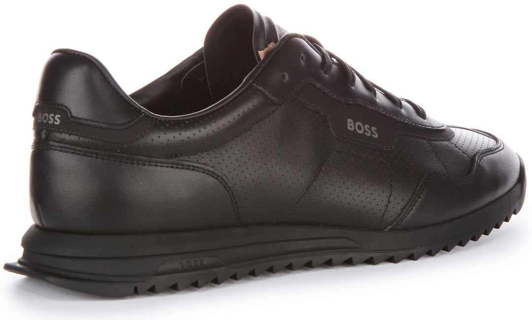 Boss Zayn Low profile Perforated Leather In Black For Men
