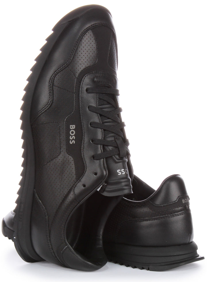 Boss Zayn Low profile Perforated Leather In Black For Men