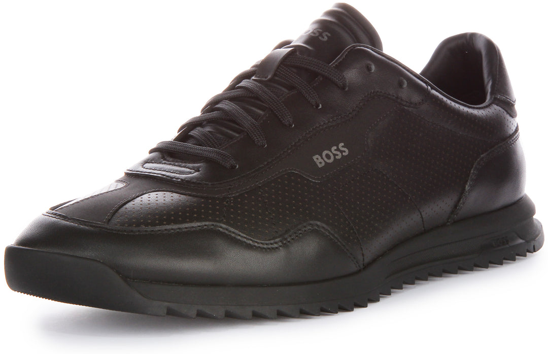 Boss Zayn Low profile Perforated Leather In Black For Men