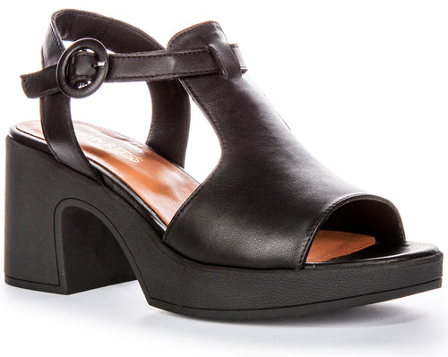 Zapatos de Tacón de Cuero para Mujer  Tacón Abierto en Negro de Justinreess