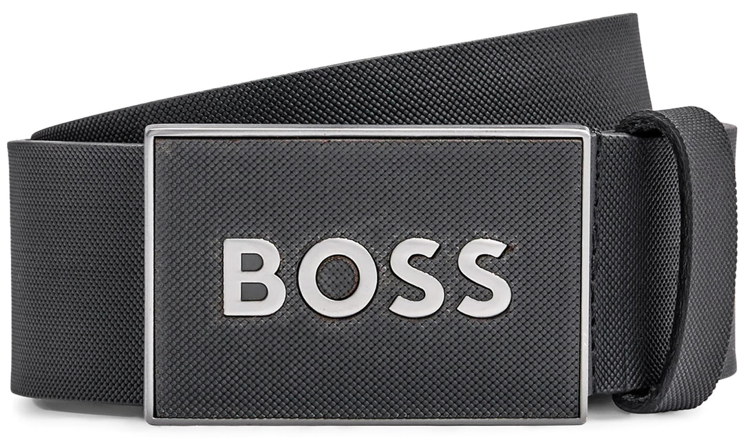 Boss Plate Logo Leather Herren Ledergürtel in Schwarz