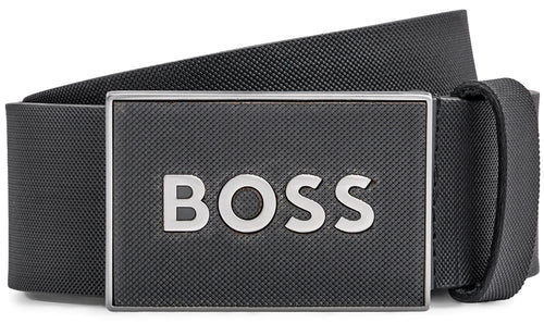 Boss Plate Logo Leather Cintura in Pelle da Uomo Nera