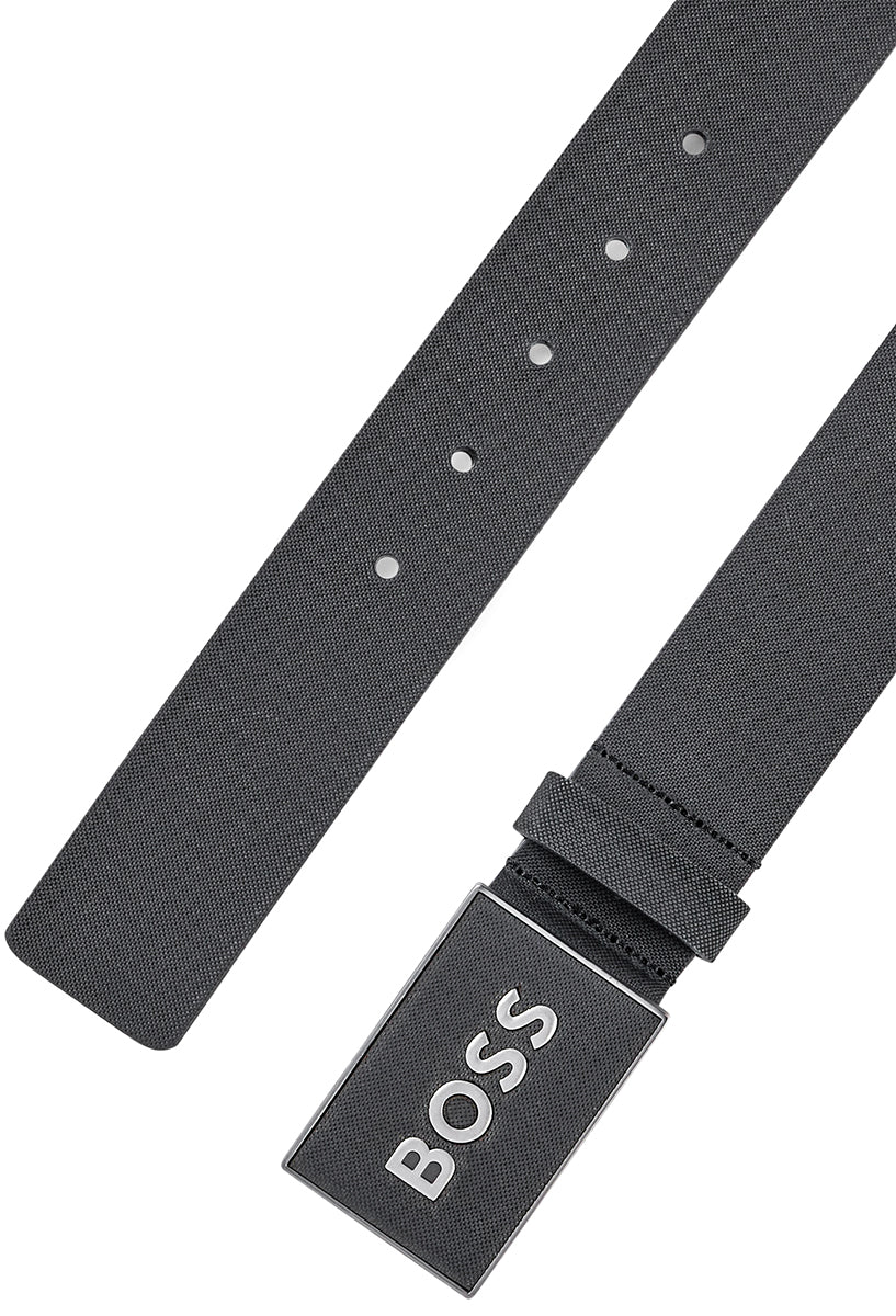 Boss Plate Logo Leather Cintura in Pelle da Uomo Nera