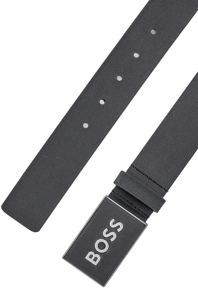 Boss Plate Logo Leather Herren Ledergürtel in Schwarz