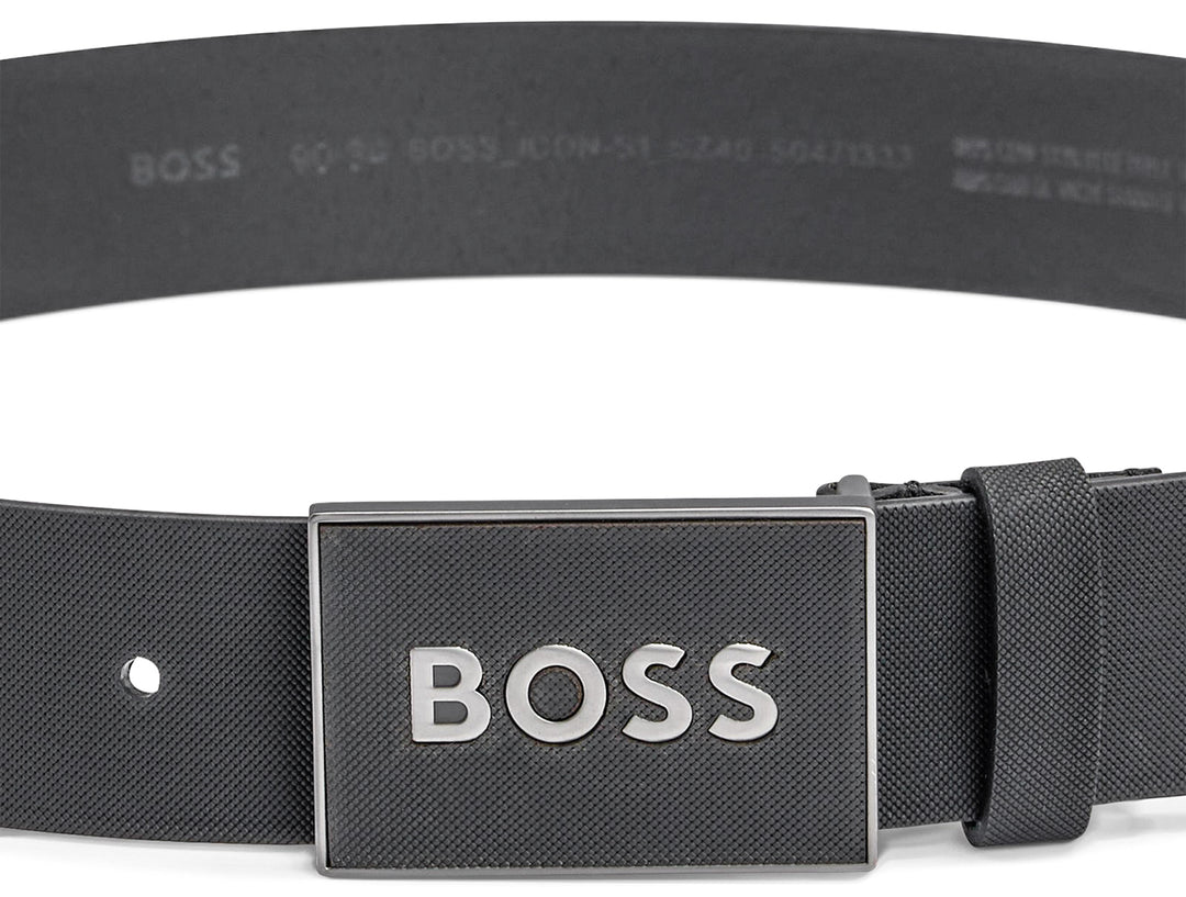 Boss Plate Logo Leather Herren Ledergürtel in Schwarz