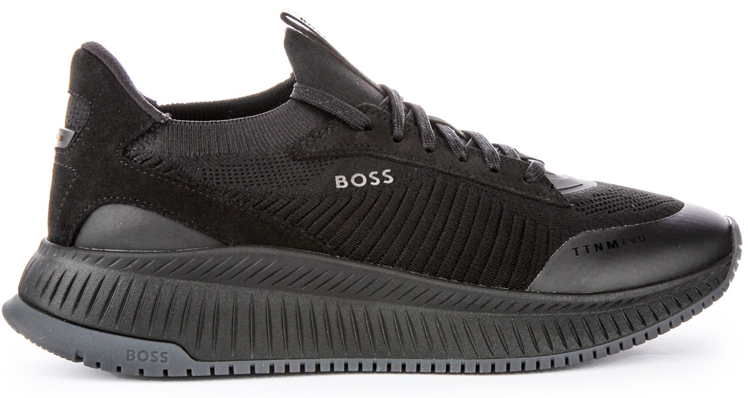 Boss HerrenMeshHighTopSneaker TTNM EVO SLON  KNSD gestrickte Schnürung in Schwarz