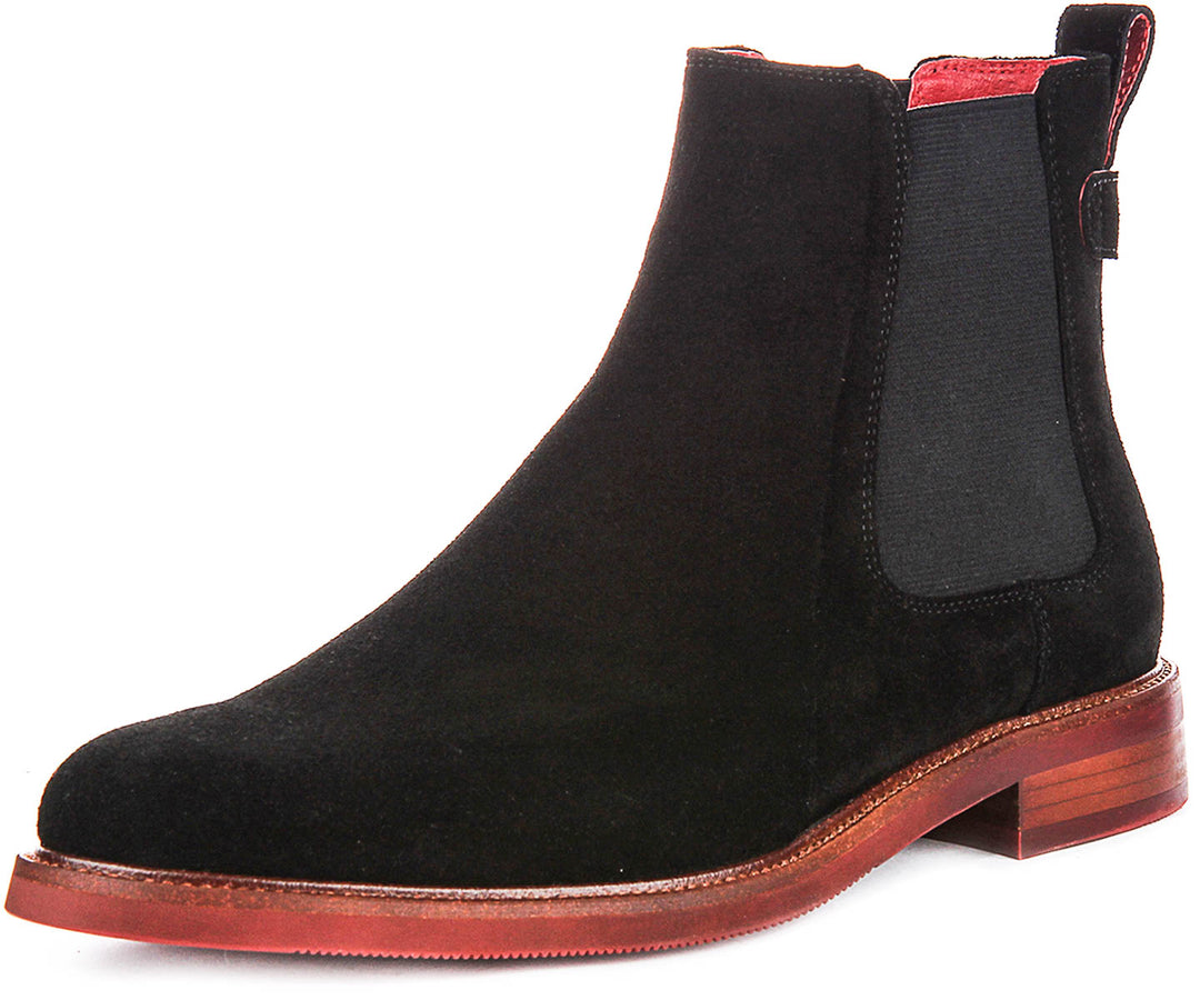 Bottines Chelsea en daim intégral pour homme de Justinreess England en noir