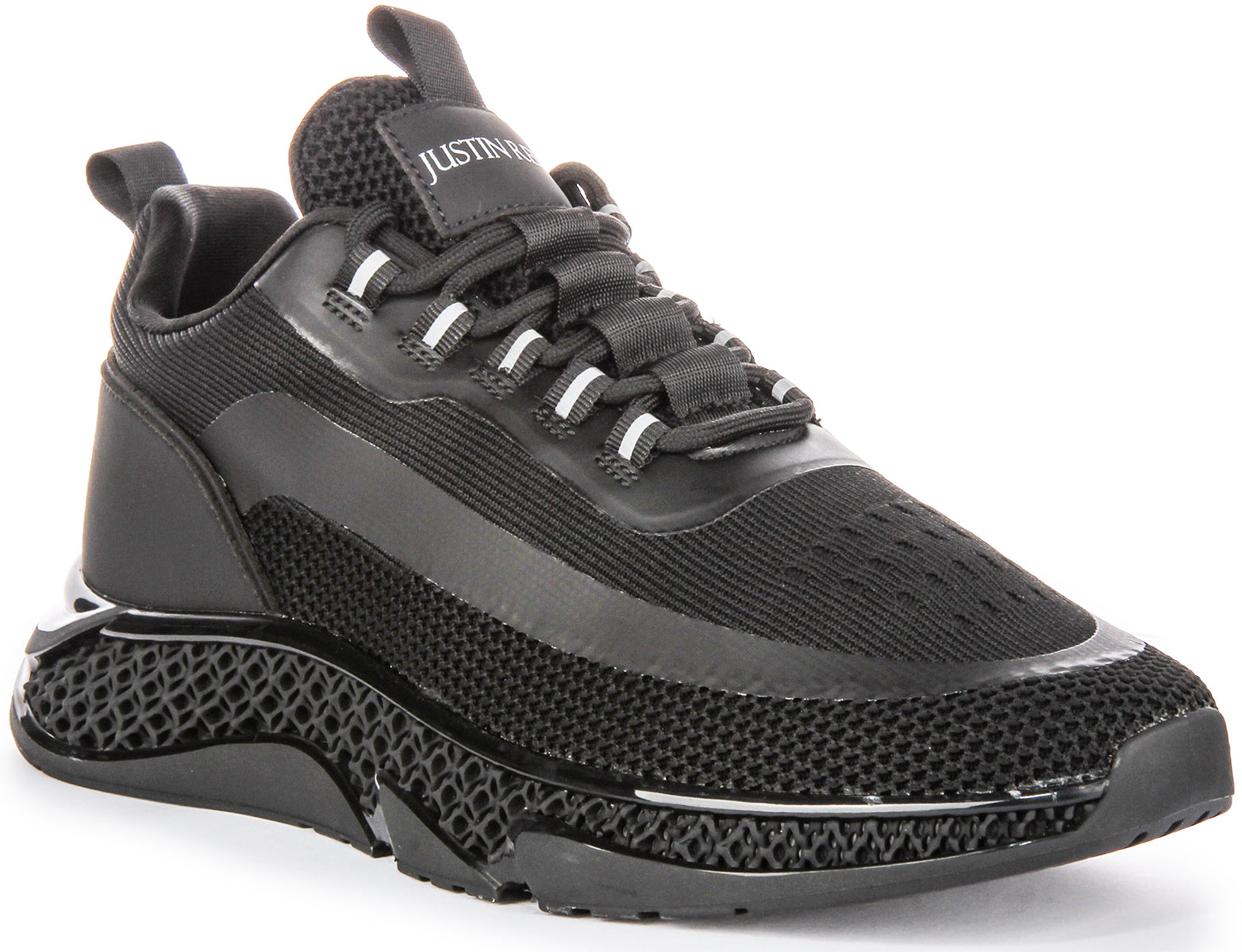 Justinreess Mens Lace up Tech Inspired Smart Trainers in All Black ...