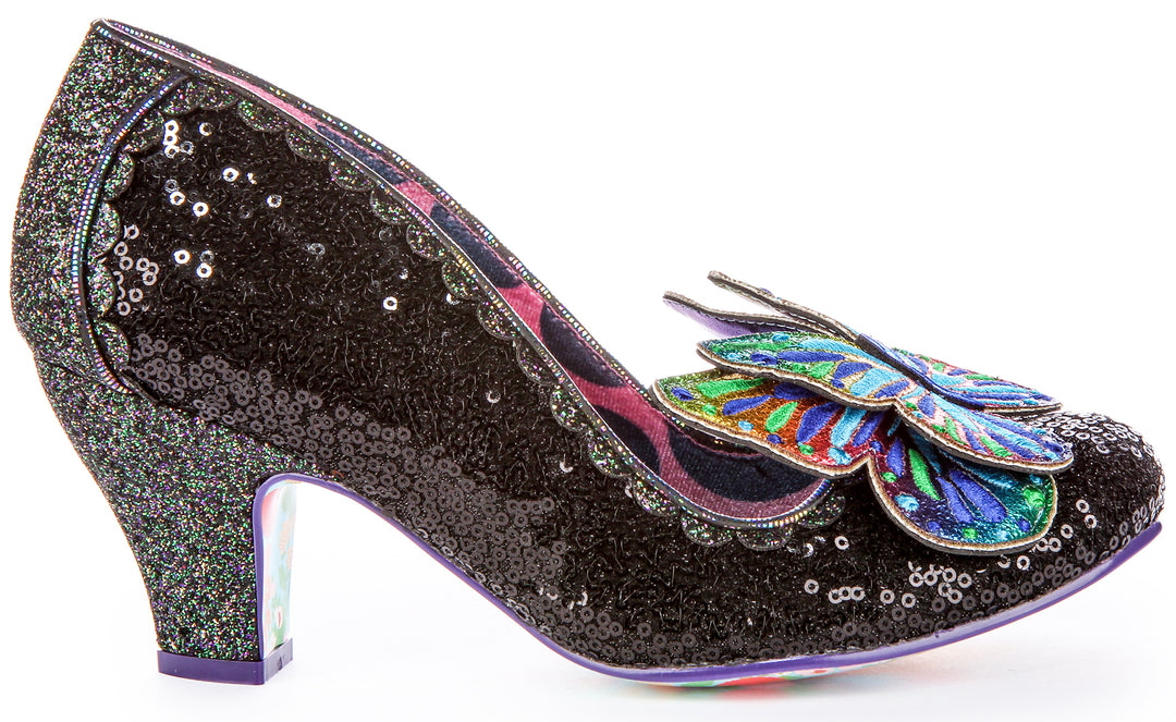 Irregular Choice Madam Mariposa Sequin Farfalla tridimensionale Sneakers con tacco da donna in altri tessuti color nero