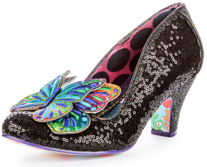 Irregular Choice Madam Mariposa Pailletten 3D bestickte Schmetterlingswolke DamenHigh Heels aus anderen Stoffen in Schwarz