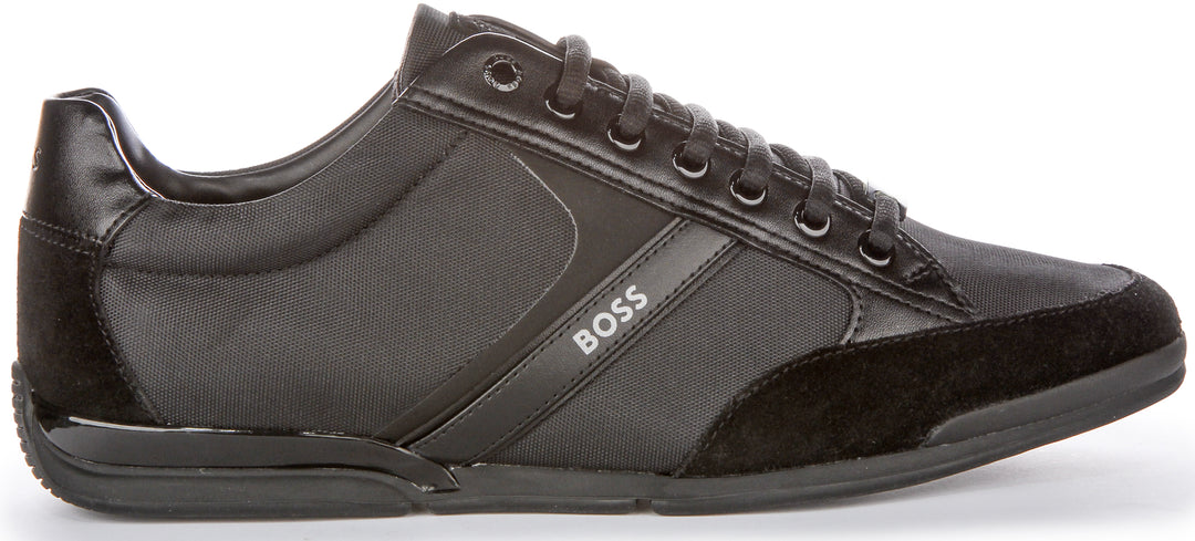 Boss Saturn Lowp MX A N Low Profile Schnürbare HerrenSneaker aus WildlederMesh in Schwarz