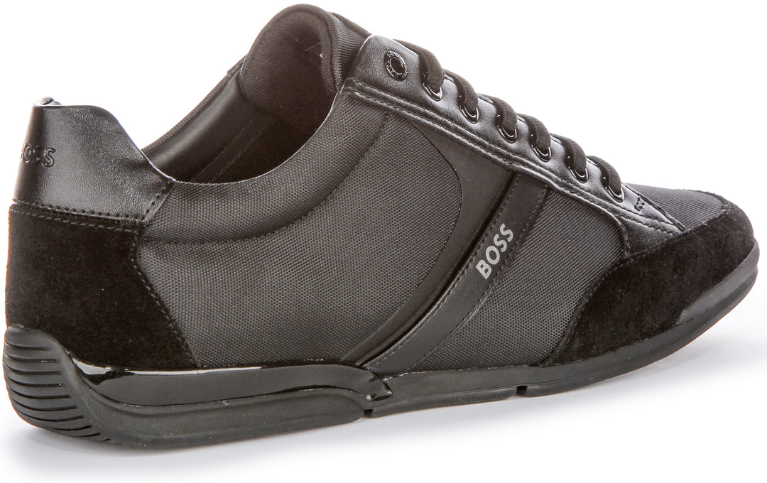 Boss Saturn Lowp MX A N Low Profile Schnürbare HerrenSneaker aus WildlederMesh in Schwarz