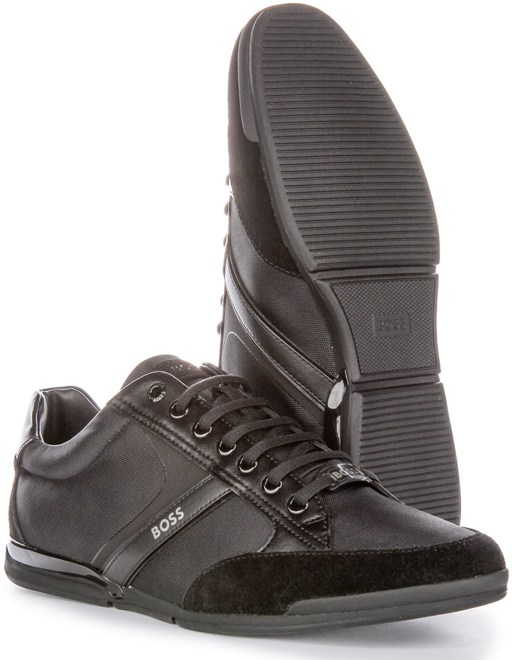 Boss Saturn Lowp MX A N Low Profile Schnürbare HerrenSneaker aus WildlederMesh in Schwarz