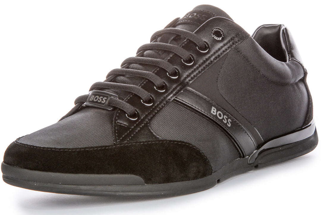 Boss Saturn Lowp MX A N Profilo basso con logo in pizzo Sneakers da uomo in suede nero