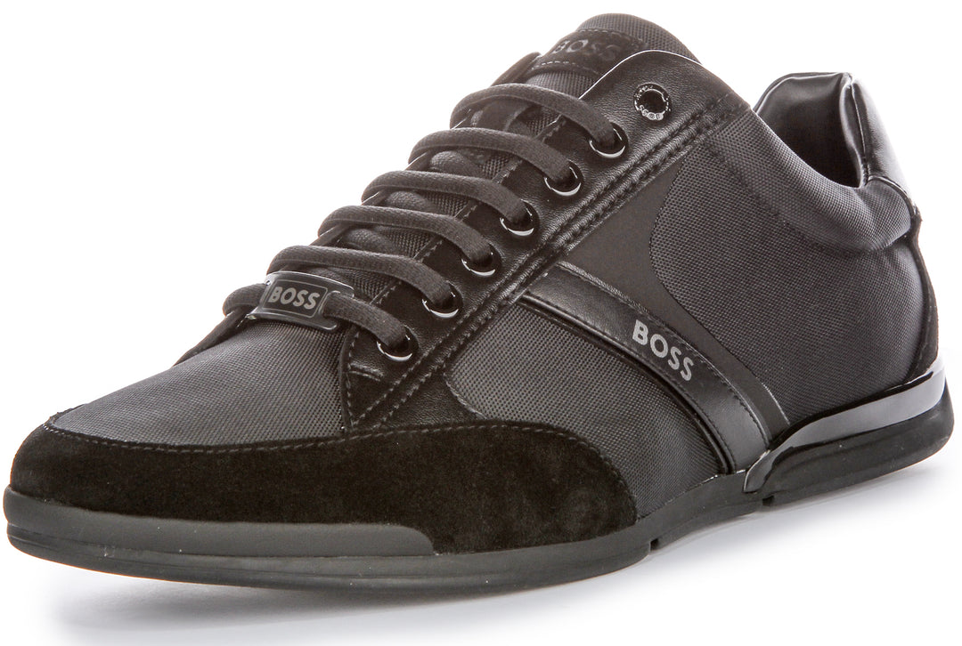 Boss Saturn Lowp MX A N Low Profile Schnürbare HerrenSneaker aus WildlederMesh in Schwarz