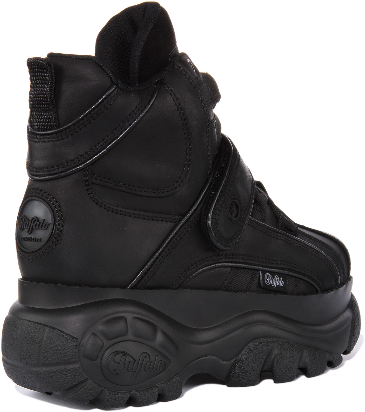 Buffalo 1348-14 2.0 In Black For Women | Mid Velcro Platforms