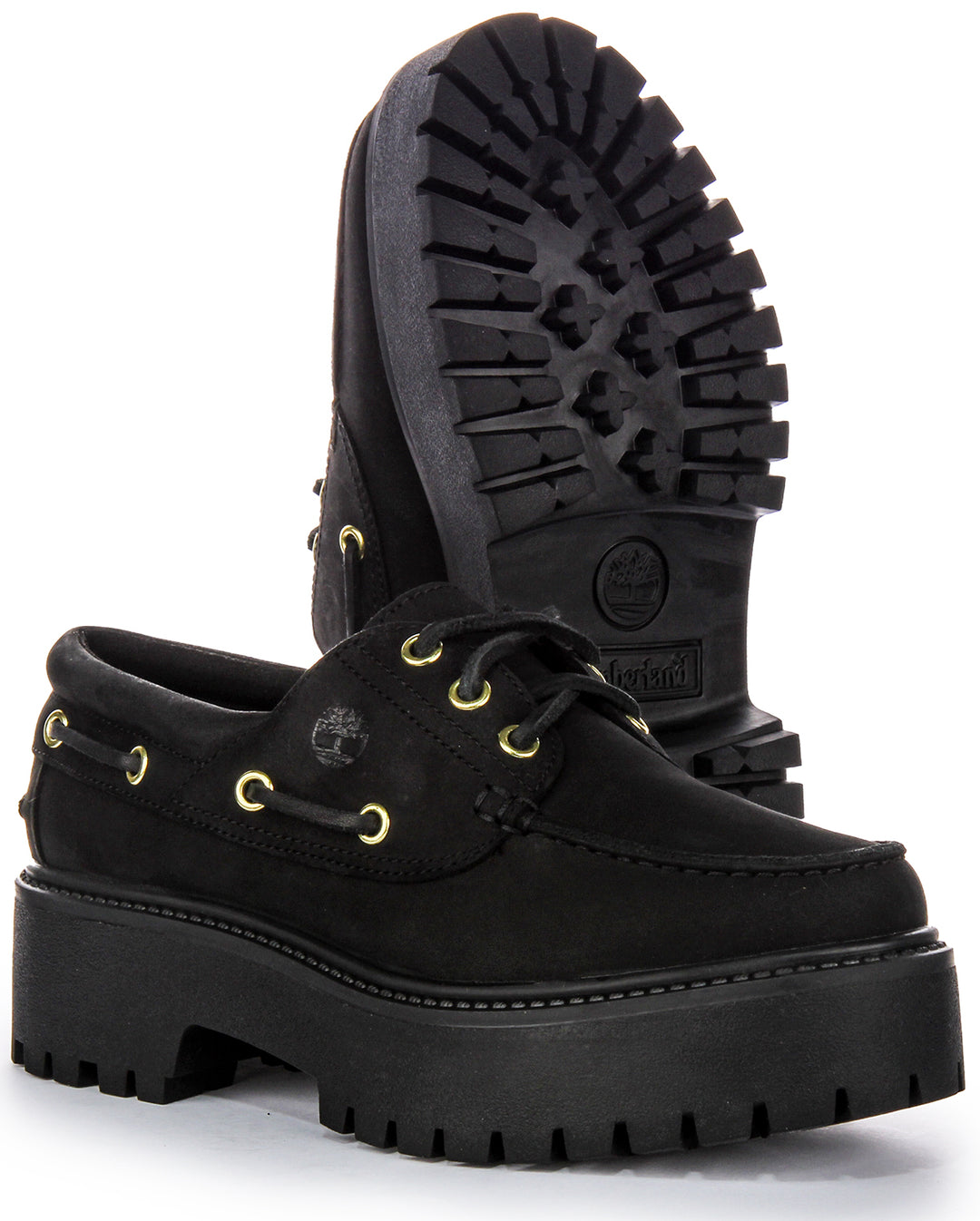 Timberland A6Ave Stone Street Black Womens Boat Platform Shoe