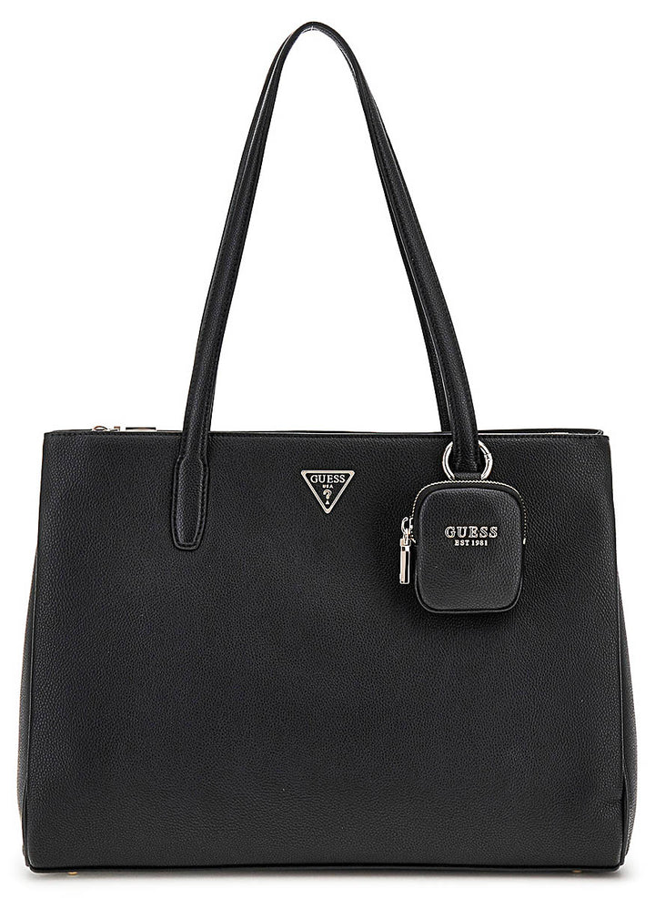 Guess Power Play Tech Charm Tote Borsa in ecopelle da donna Nero