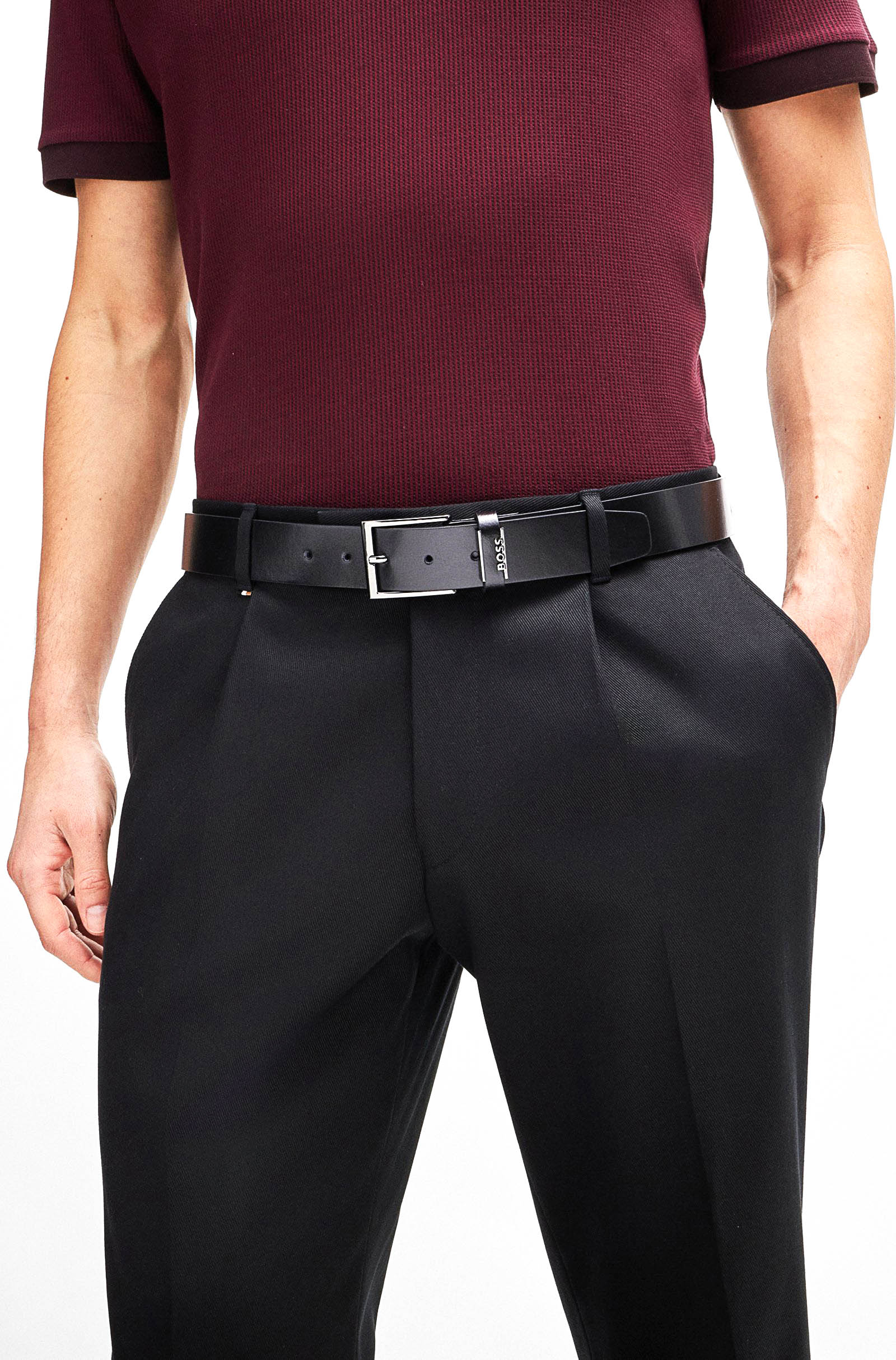 Boss Cole Ant Sz35 In Black For Men | Hugo Boss Leather Belts
