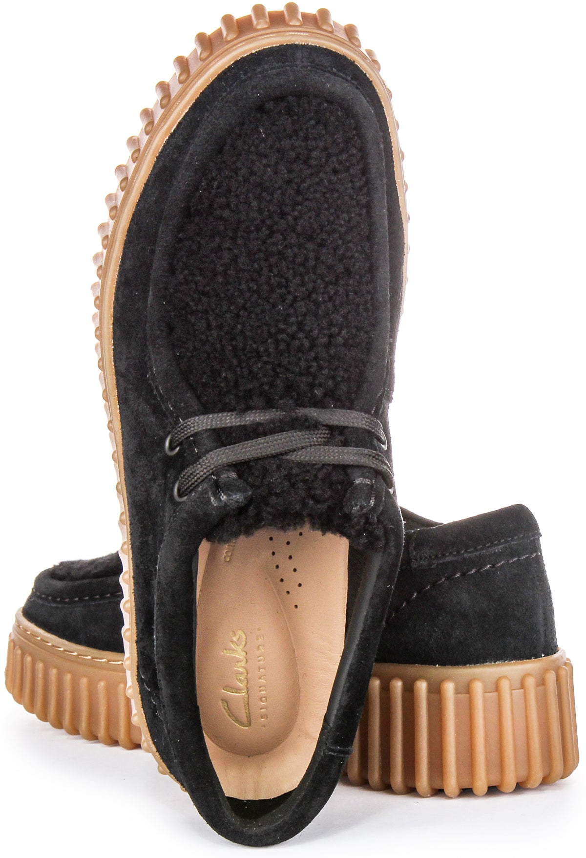 Clarks Torhill Bee Black For Women | Fur Platform Lace up Shoes