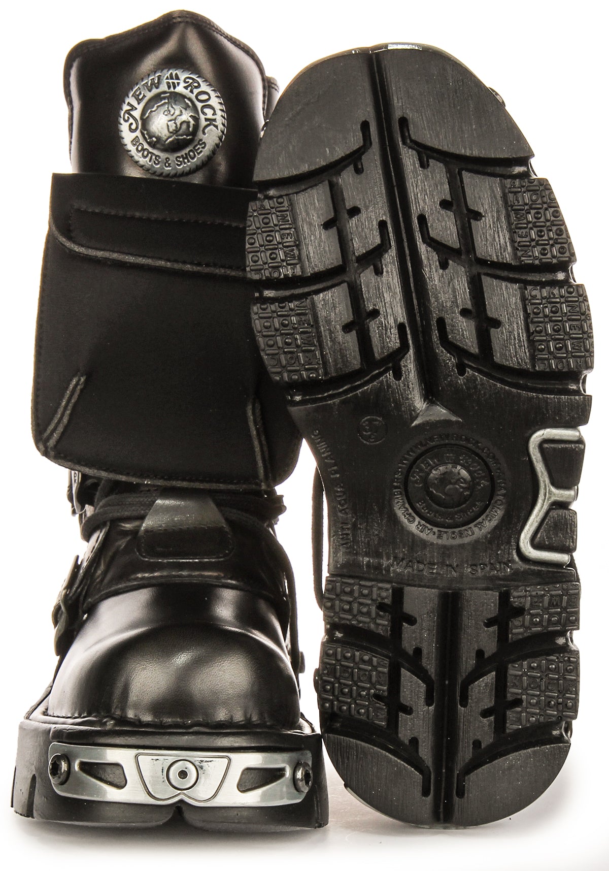 Newrock 389 Reactor Black | 90s Leather Lace Up 4 Buckles Boot