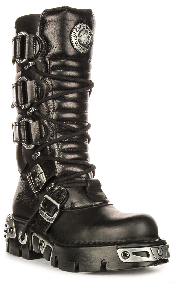 Newrock 474 Reactor Adjustable Straps In Black Leather Boots