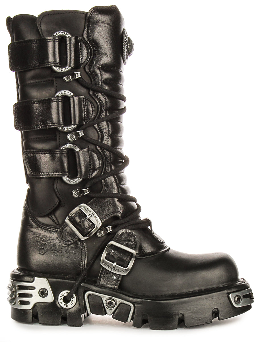 Newrock 474 Reactor Adjustable Straps In Black Leather Boots