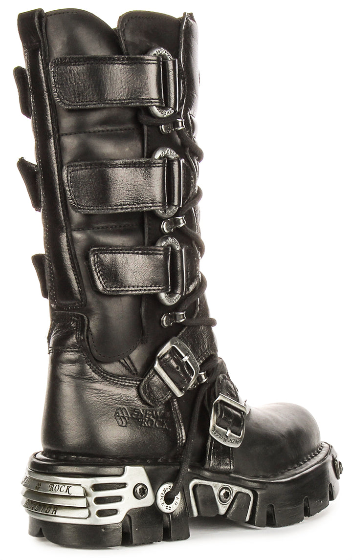 Newrock 474 Reactor Adjustable Straps In Black Leather Boots