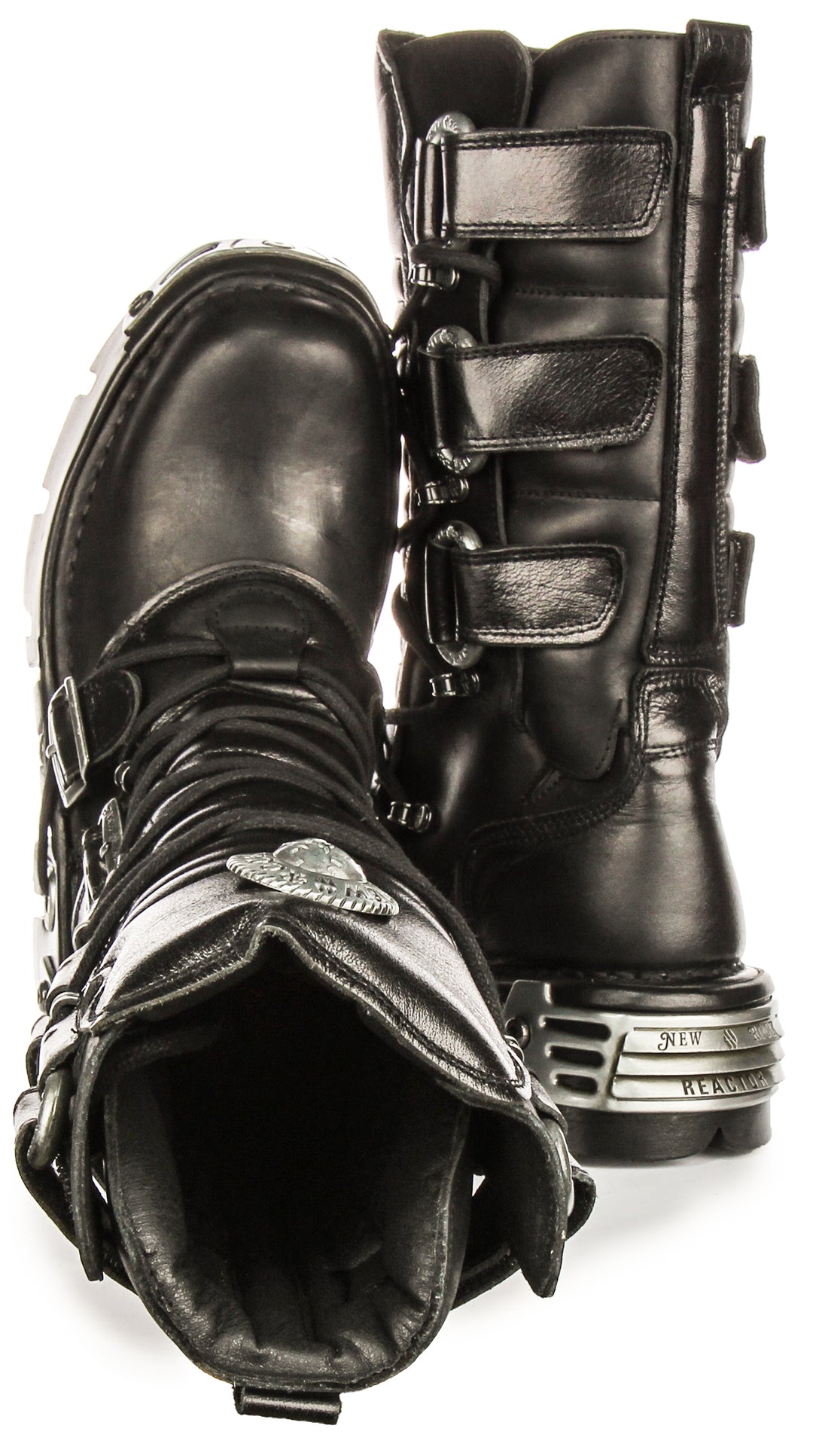 Newrock 474 Reactor Adjustable Straps In Black Leather Boots