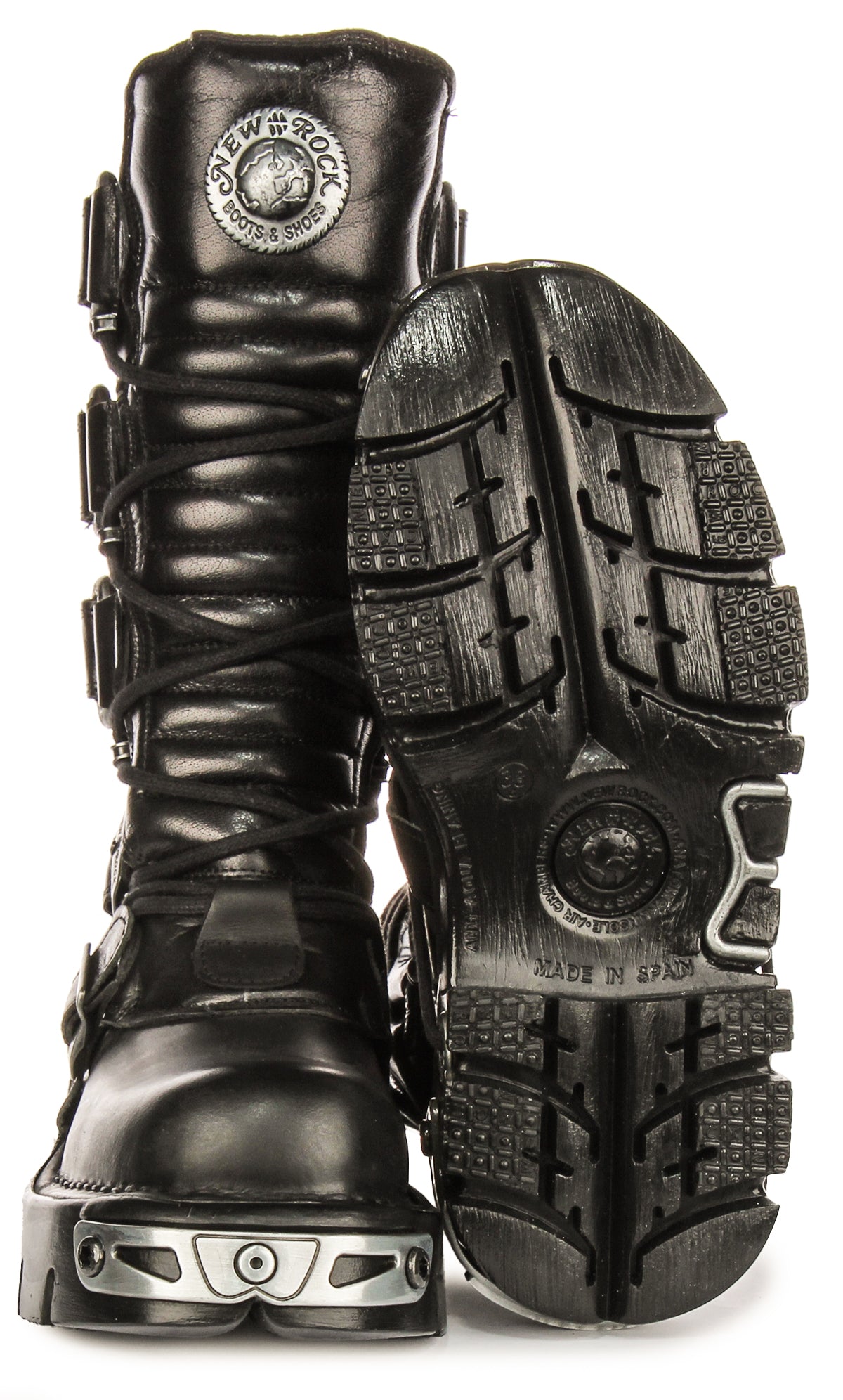 Newrock 474 Reactor In Black | 90s Adjustable Calf Strap Boots