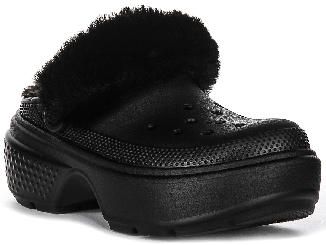 Crocs Stomp Lined Clo In Black Soft Fur Warm Rubber Clog