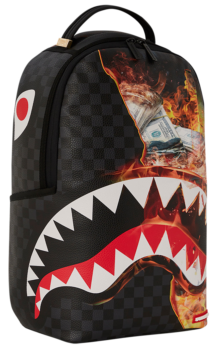 Sprayground Shark Fire Check In Black Flame