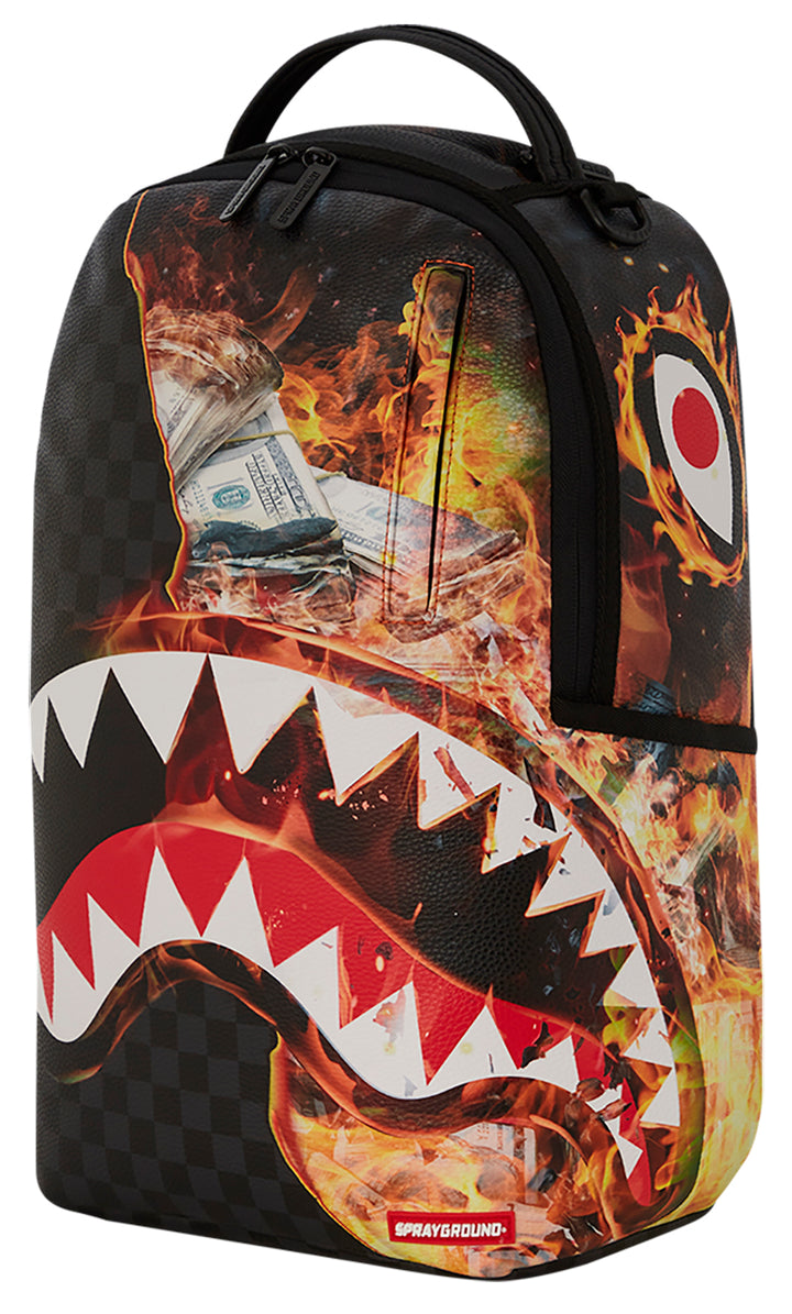 Sprayground Shark Fire Check In Black Flame