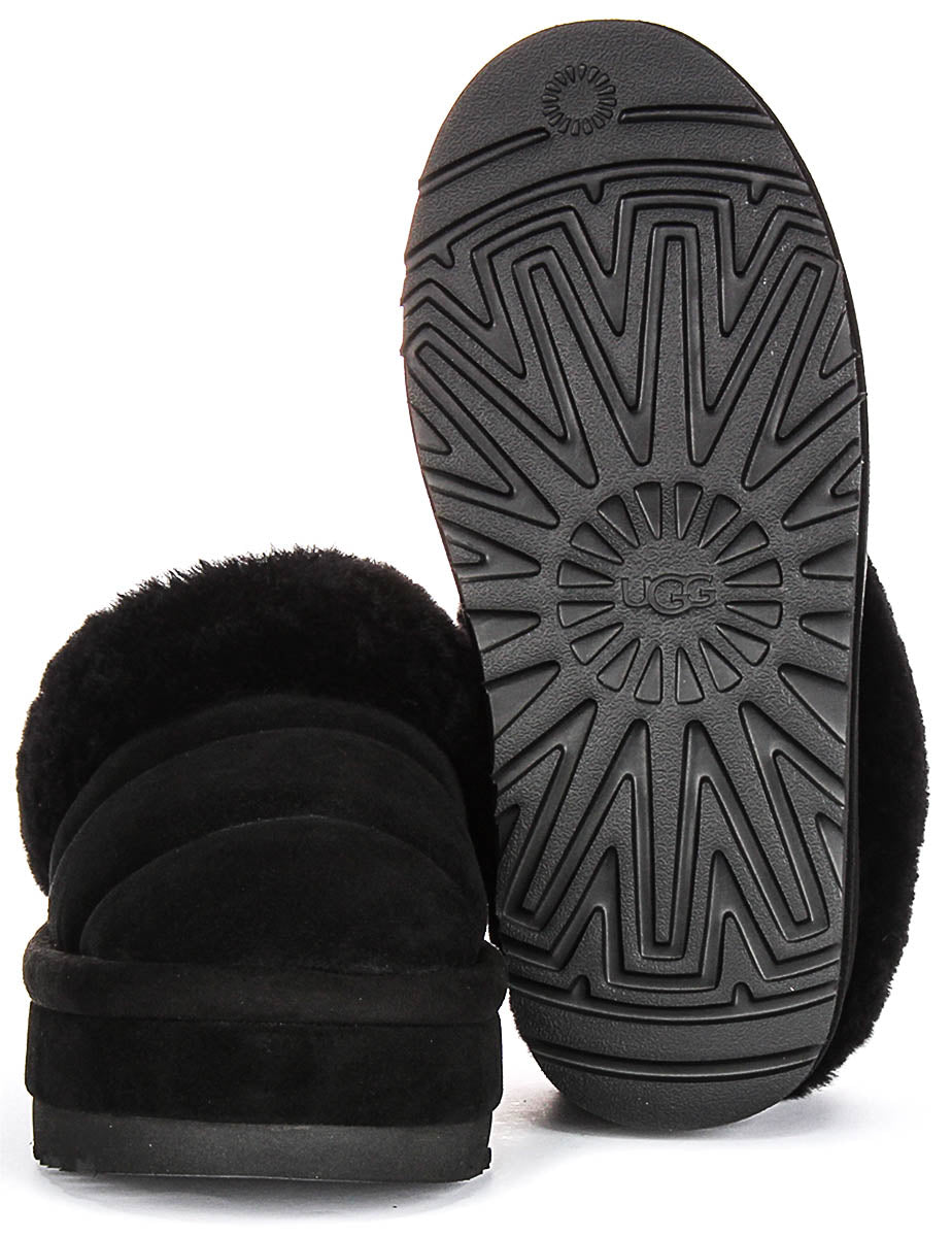 即完商品！美品✨UGG Tazzlita 37 Black UGG TAZZLITA BLACK SUEDE SHEARLING LINED PLATFROM SLIPPERS SIZE US
