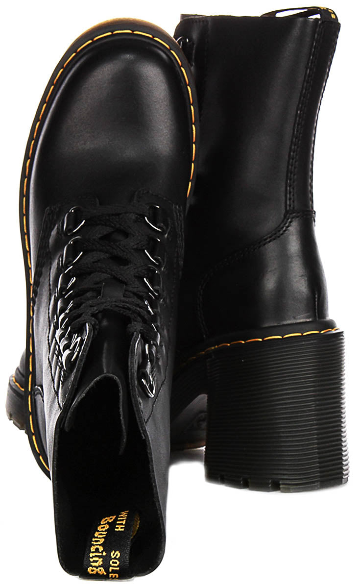 靴 Dr.Martens CHESNEY BLACK 26701001 Chesney Leather Flared Heel Lace Up Boots in Black | Dr. Martens