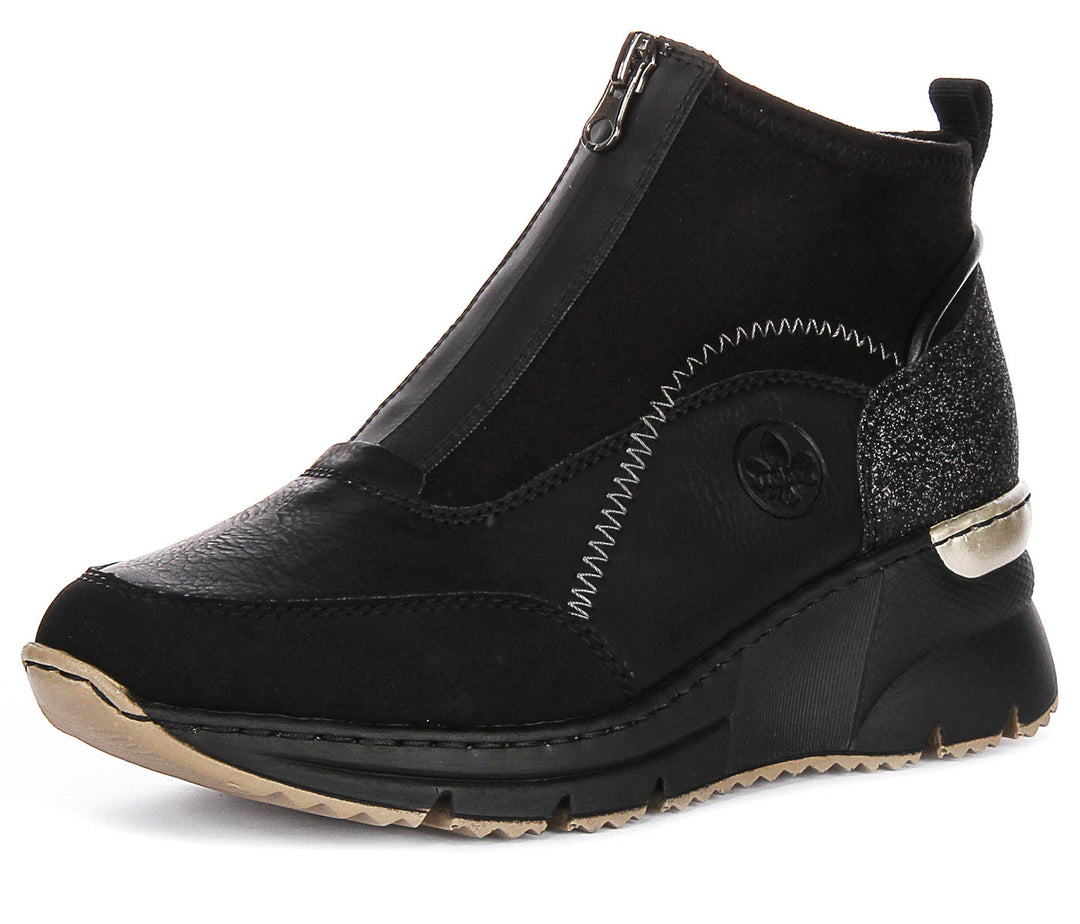 Rieker N6361-00 Zip Boots In Black For Women