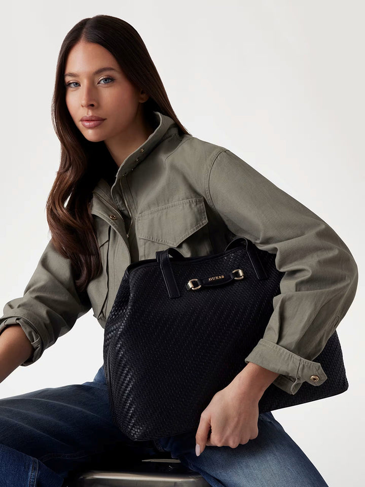 Guess Vikky II Woven Shopper Bag In Black for Women