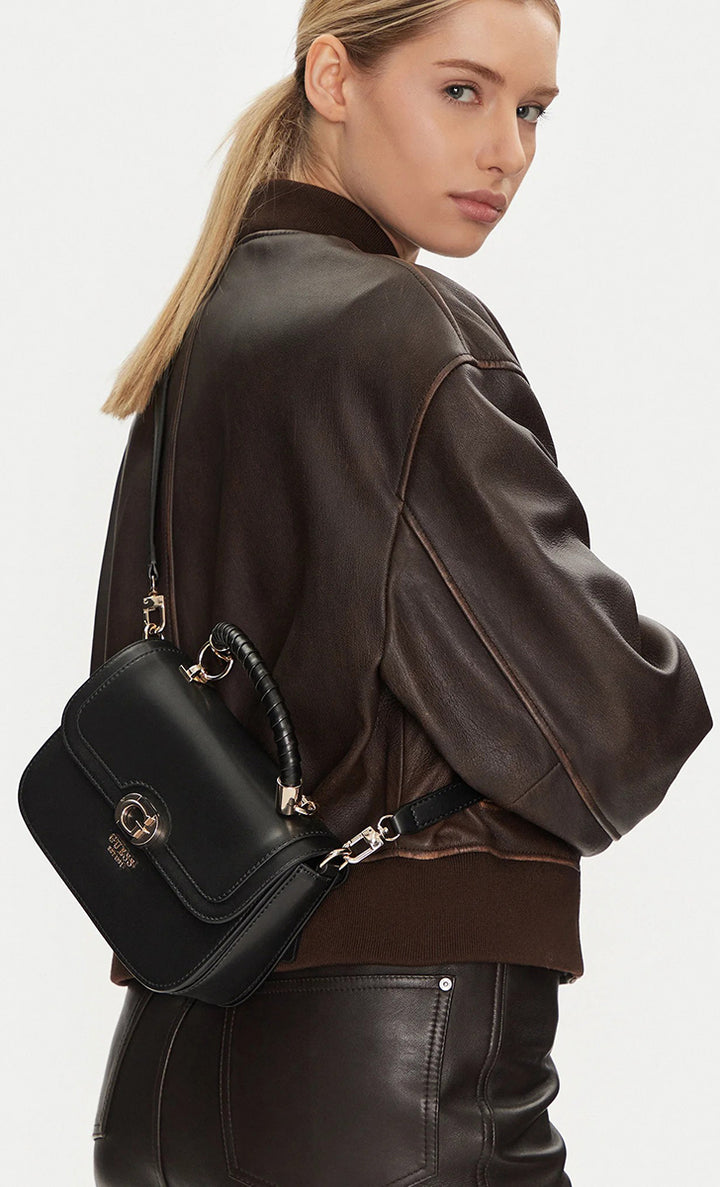 Guess Orlina Top Handle Flap Bag In Black For Women