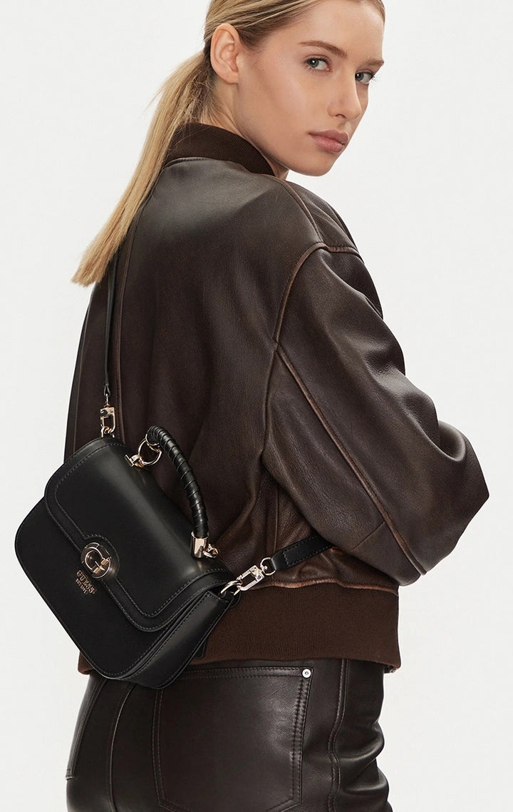 Guess Orlina Top Handle Flap Bag In Black For Women