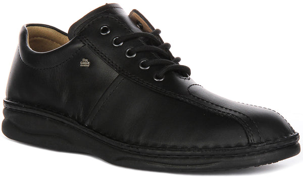 Finn Comfort Dijon Black Leather Derby Shoes for Men | Sporty