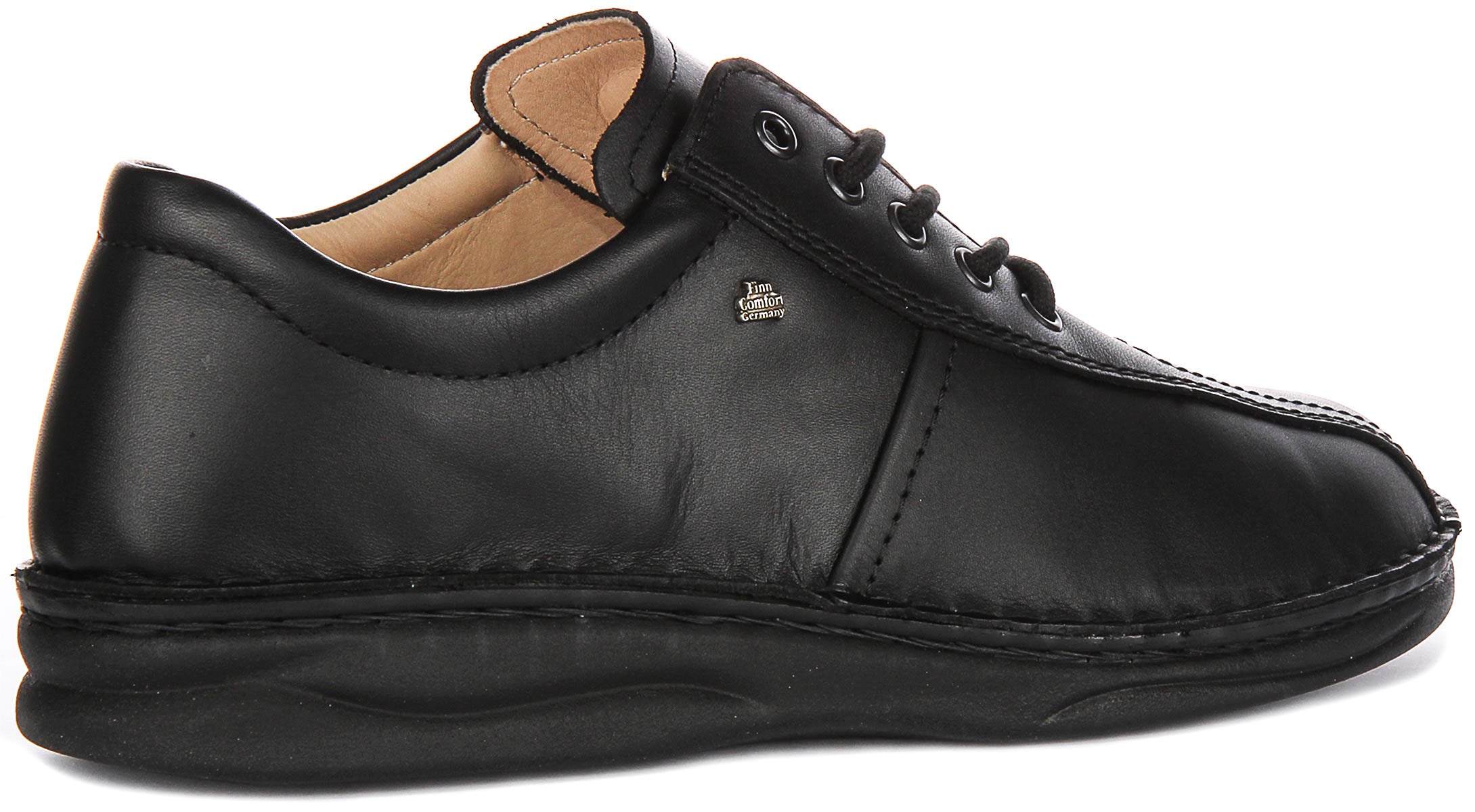 Finn Comfort Dijon Black Leather Derby Shoes for Men | Sporty