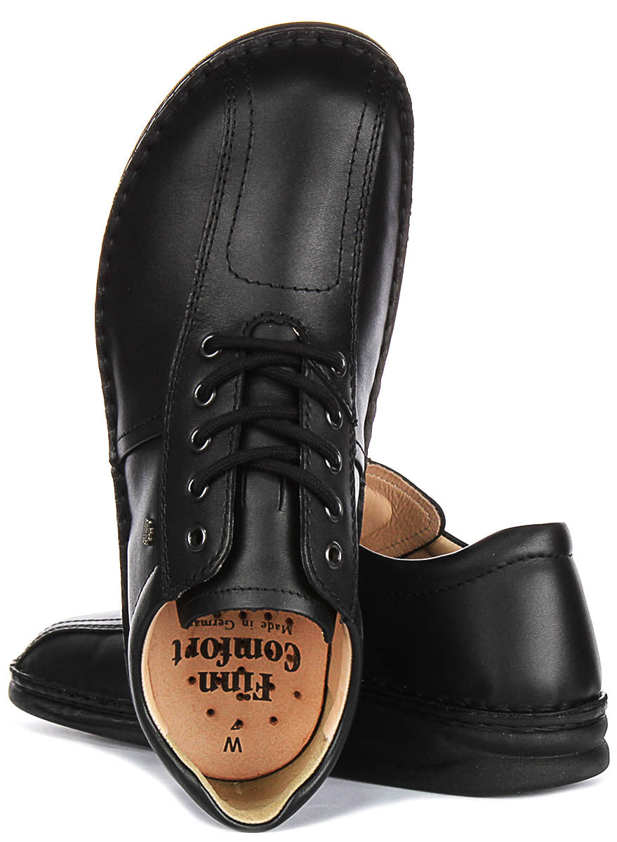 Finn Comfort Dijon Black Leather Derby Shoes for Men | Sporty