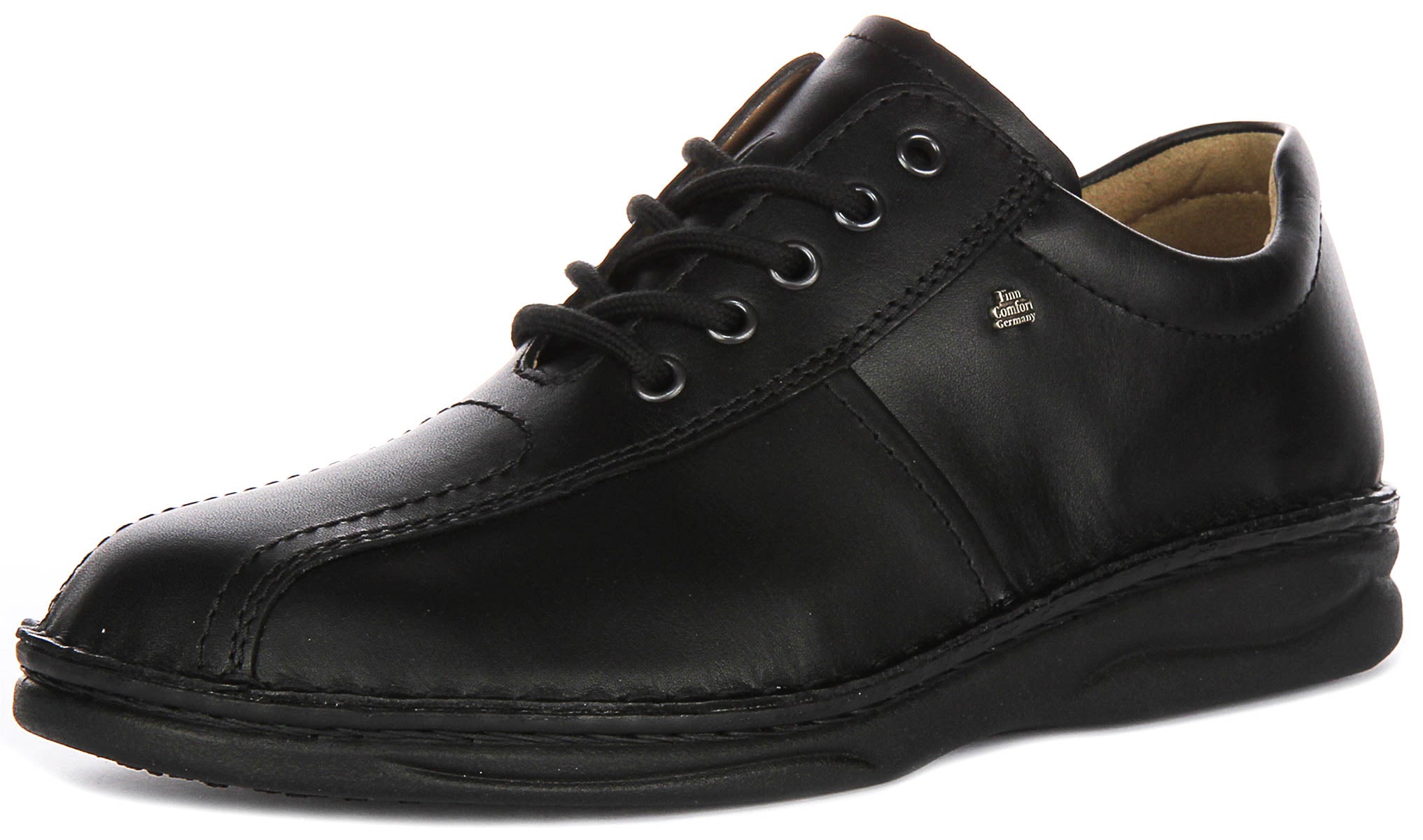 Finn Comfort Dijon Black Leather Derby Shoes for Men | Sporty