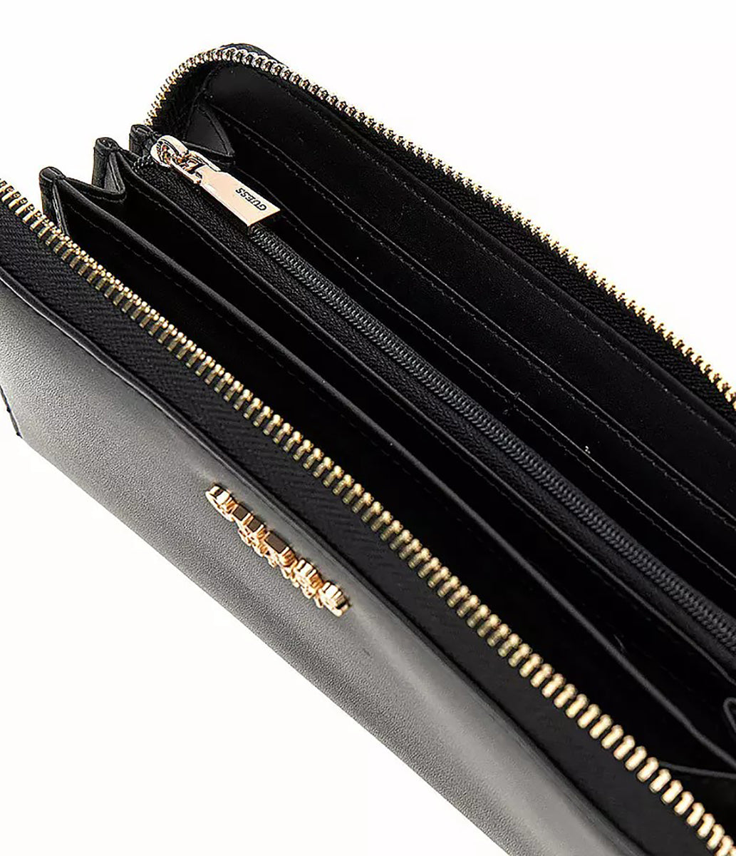 Guess Laurel Large Zip Around Wallet In Black For Women
