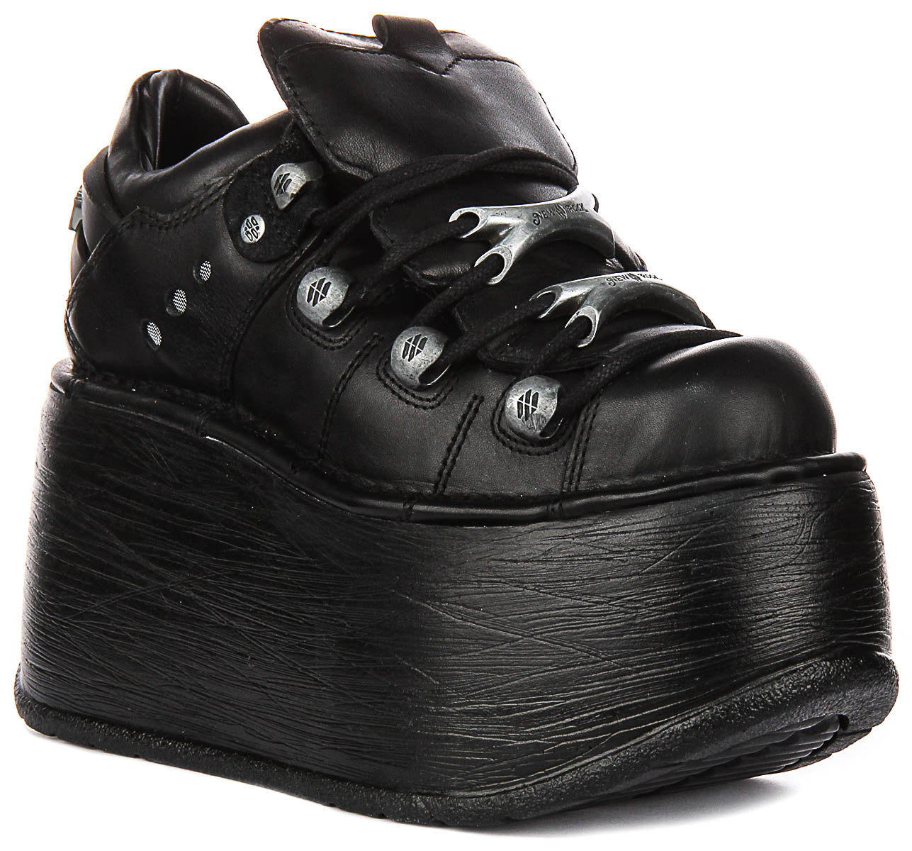New rock プラットフォームスニーカー New Rock 120 In Black Leather | Lace up High Platform Sneaker