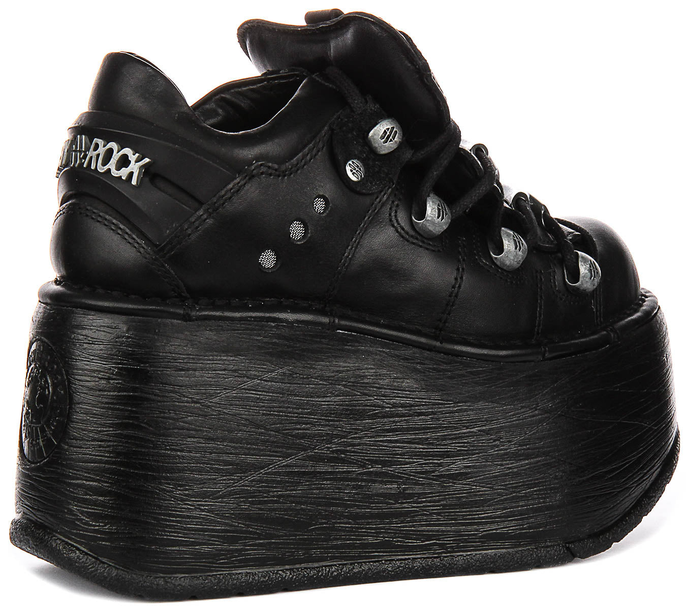 New Rock 120 In Black Leather | Lace up High Platform Sneaker