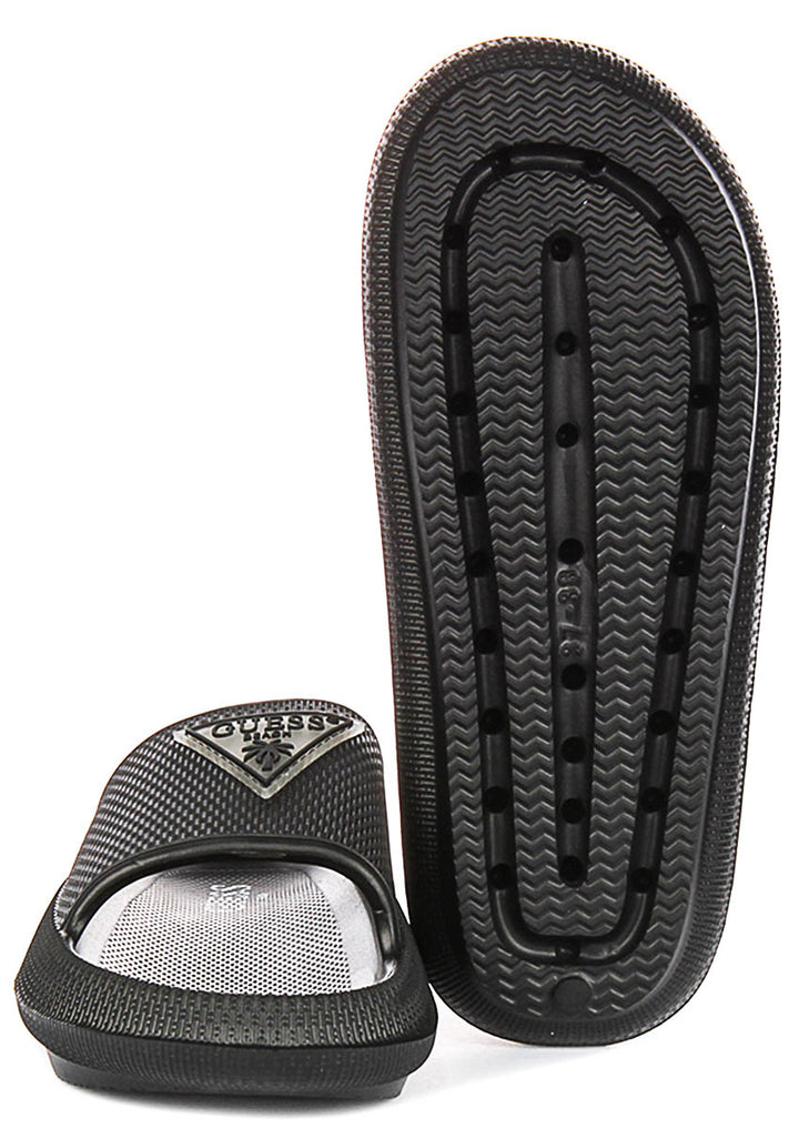 Guess 4G Beach Milk Sliders In Black For Women