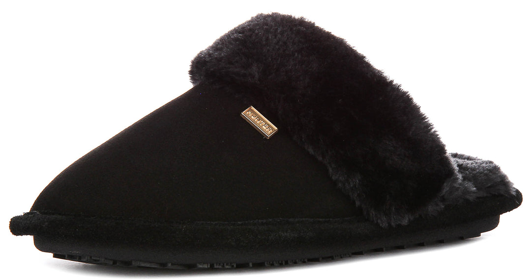 Hunter Womens Mule Slipper In Black