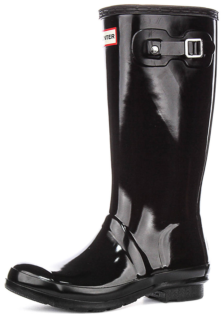 Hunter Original Gloss Boots In Black For Juniors